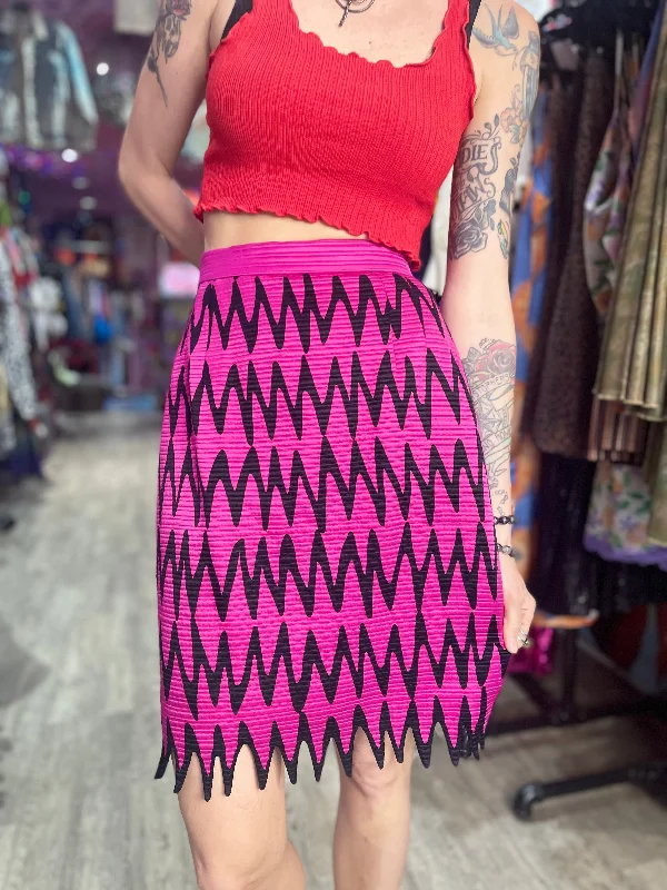 Vintage 90s Pink and Black Zig Zag Skirt corduroy skirt cozy