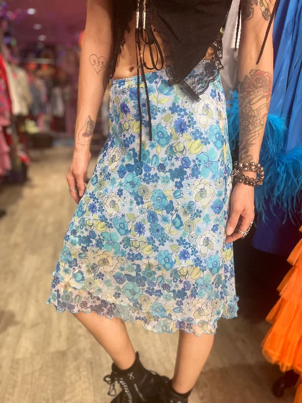 Vintage Y2K Blue Floral Midi Skirt cashmere skirt soft