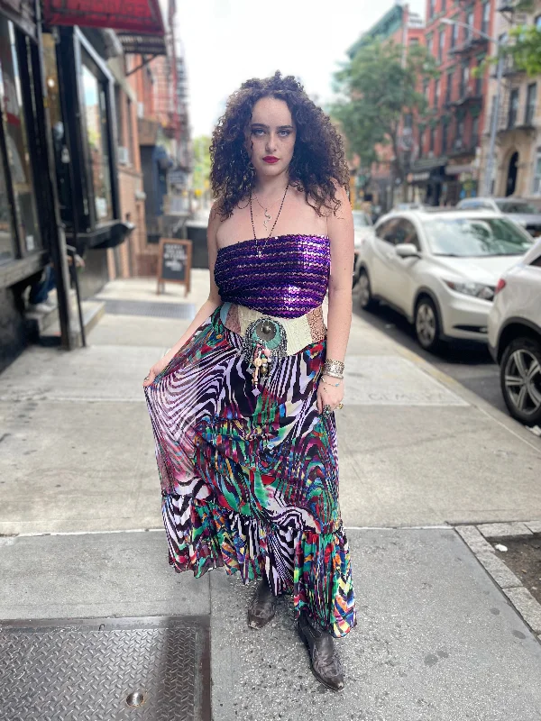 Vintage Y2K Mix Print Maxi Skirt leather skirt durable