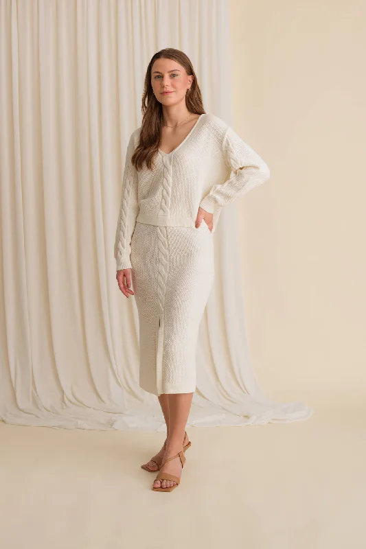 Odile Knitted Merino Skirt Natural White zip skirt side