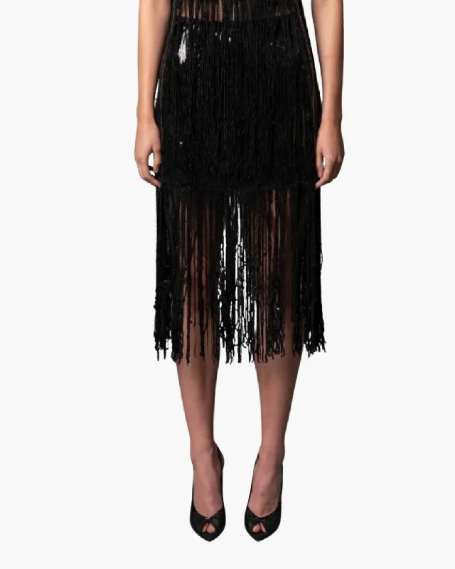 VOLCANIC GLASS SKIRT IN GLASS FRINGE leather skirt sleek