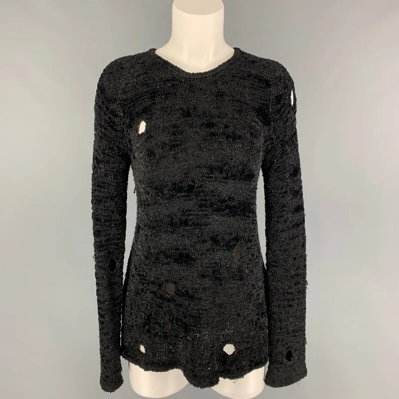 ALEXANDER WANG Size S Black Knit Textured Distressed Sweater