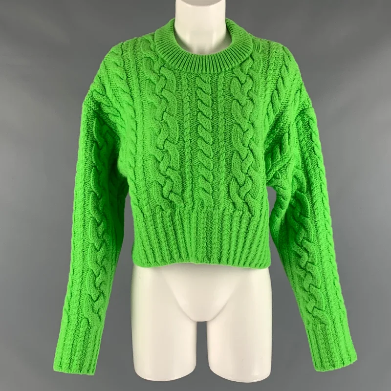 AMI by ALEXANDRE MATTIUSSI Size M Green Wool Cable Knit Cropped Sweater