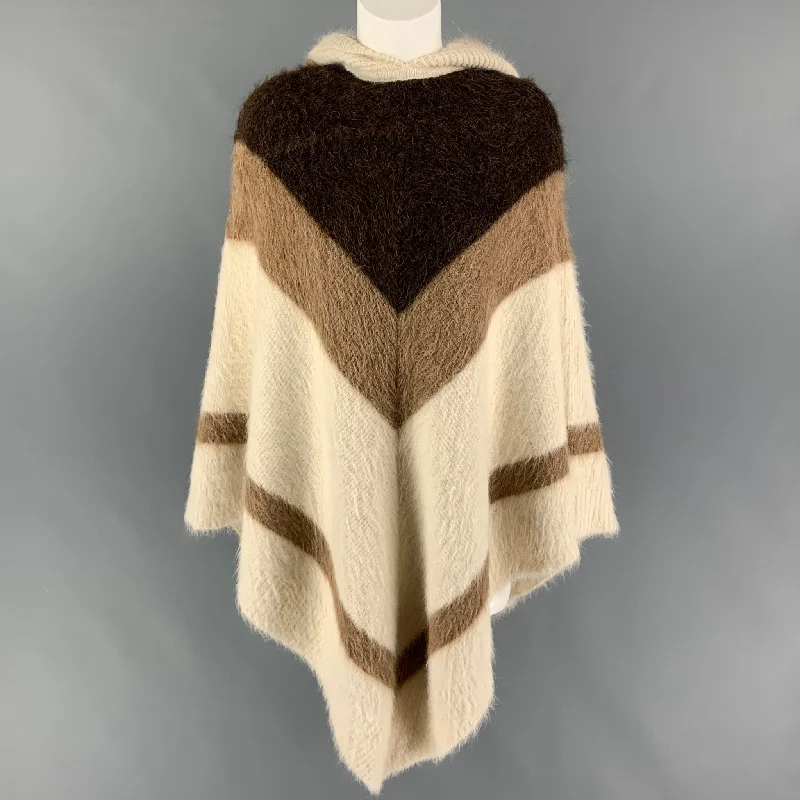 CELINE Size XS Cream Brown Alpaca Blend Color Block Poncho Sweater