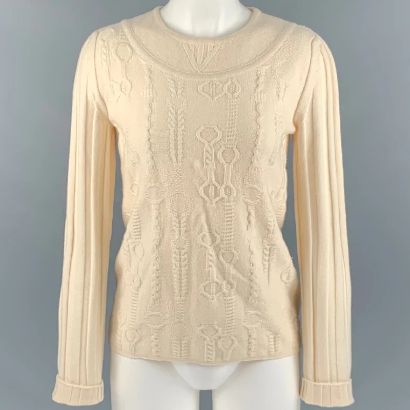 HERMES Size 6 Cream Virgin Wool Textured Sweater