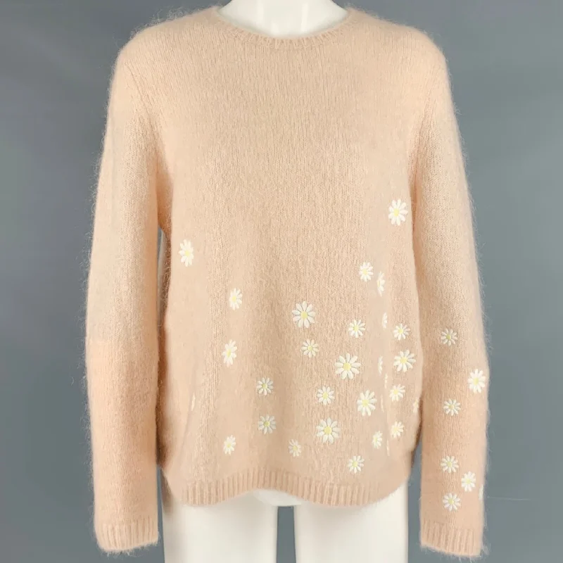 LA MAILLE SEZANE Size S Pink White Mohair Blend Embroidered Sweater