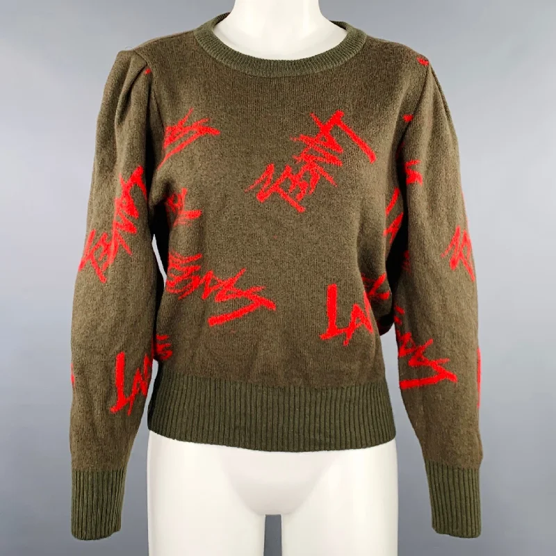 LANCEL Size M Red Olive Wool Blend Signature Print Knit Sweater