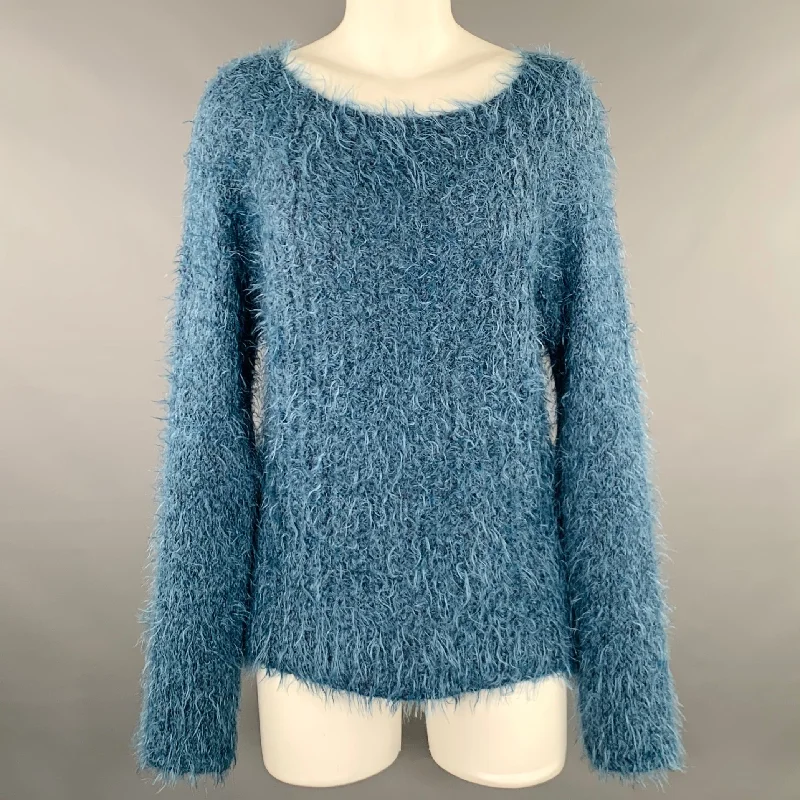 LINEAMAGLIA Size M Blue Nylon Blend Shaggy Scoop Neck Sweater