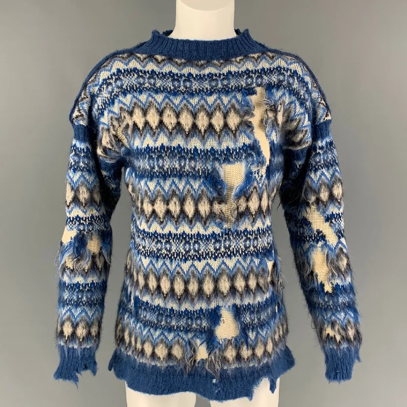 MAISON MARGIELA SS 22 by John Galliano Size L Blue White Wool Cotton Fair Isle Sweater