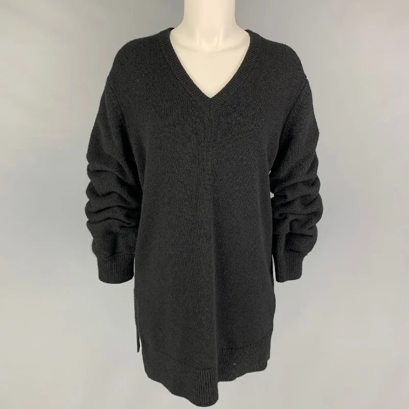 MICHAEL KORS COLLECTION Size M Black Cashmere Ruched V-Neck Sweater