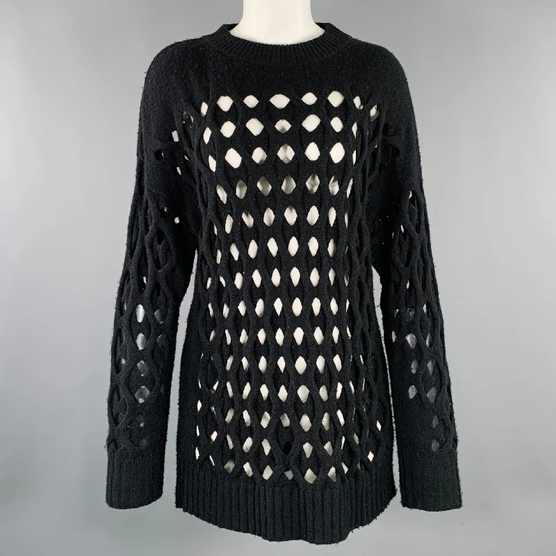 OSCAR DE LA RENTA Size M Black Cut Out Cable Knit Sweater