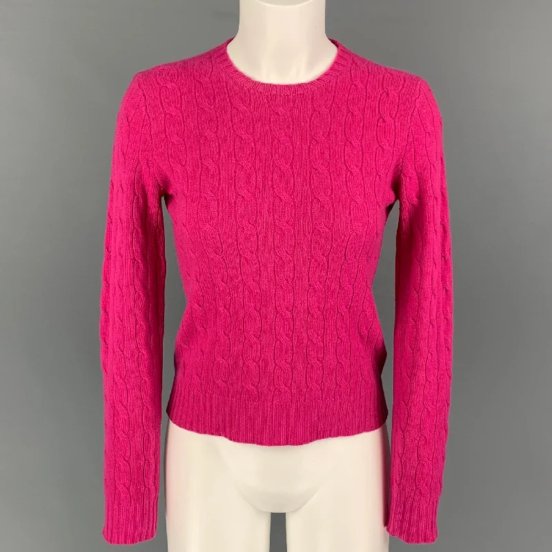 RALPH LAUREN Black Label Size M Raspberry Cashmere Cable Knit Crew-Neck Sweater