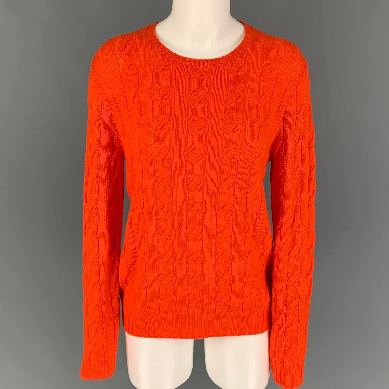 RALPH LAUREN Collection Size L Orange Cashmere Cable Knit Crew-Neck Sweater