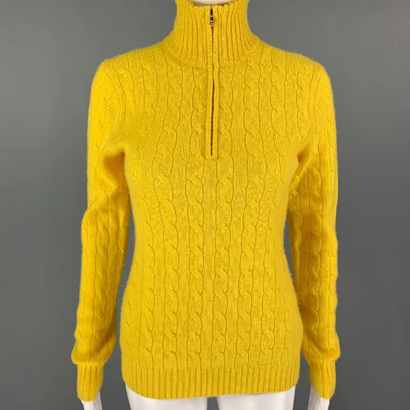 RALPH LAUREN Size M Yellow Cashmere Cable Turtleneck Sweater