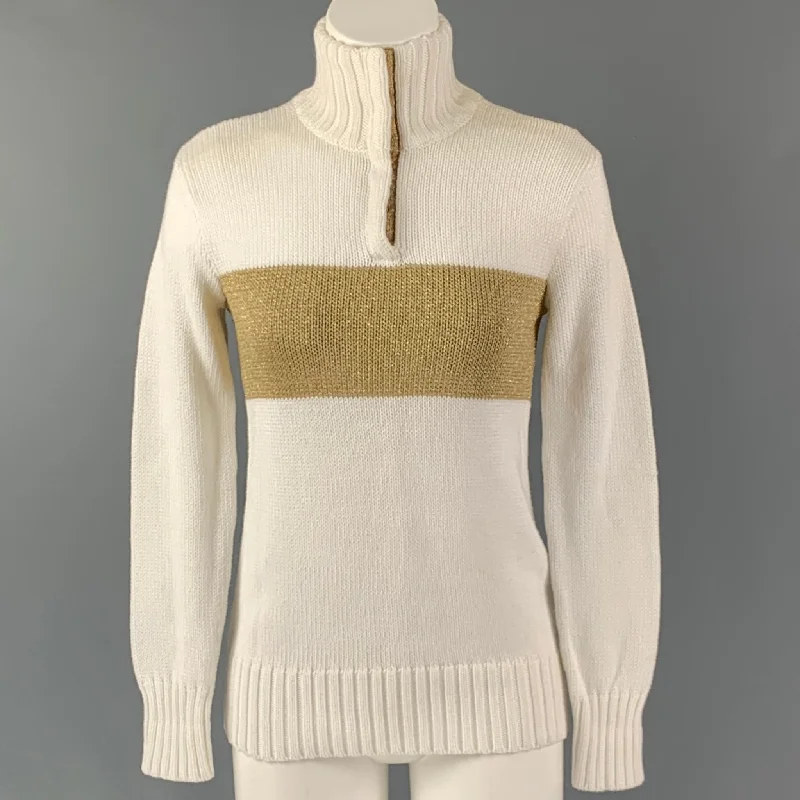 RALPH LAUREN Size XS Cream Gold Cotton Blend Color Block Sweater