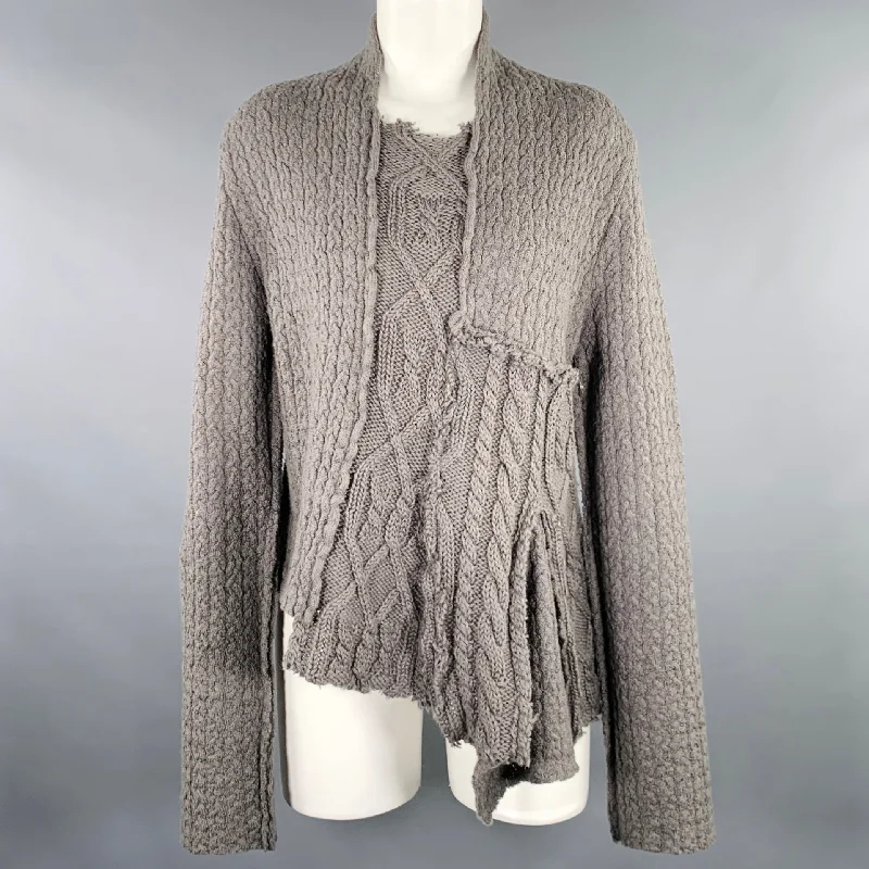 RUNDHOLZ Size M Grey Wool Cable Knit Distressed Asymmetrical Sweater