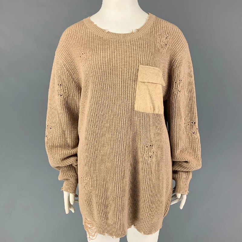 SER.O.YA Size L Beige Cotton Distressed Sweater