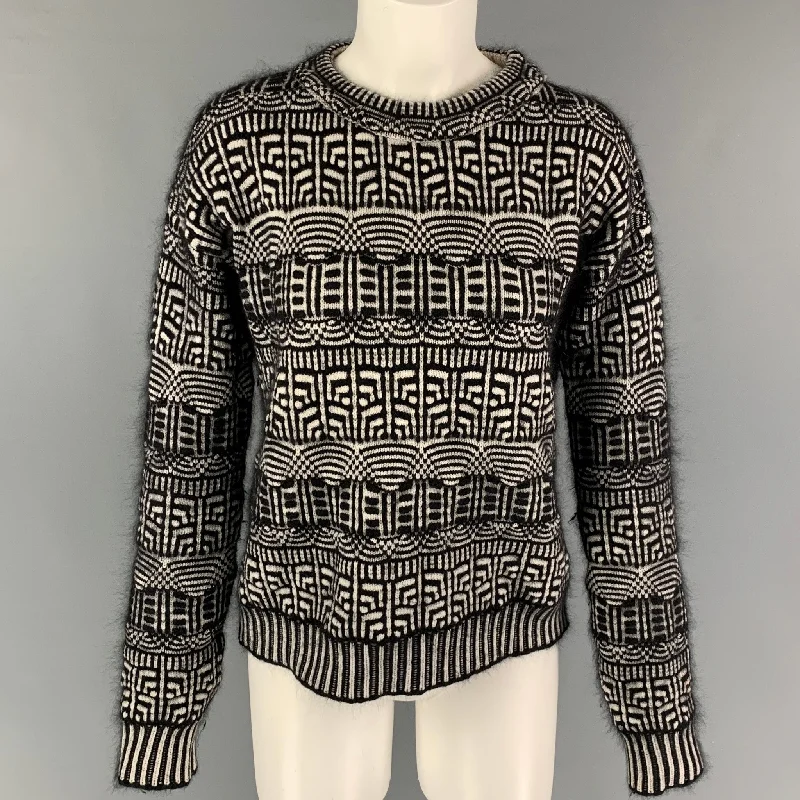 VIKTOR & ROLF Size M Black Beige Angora Blend Pattern Crew-Neck Sweater