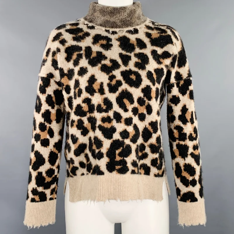 ZADIG & VOLTAIRE Size S Beige Brown Cashmere Animal Print Mock Neck Sweater