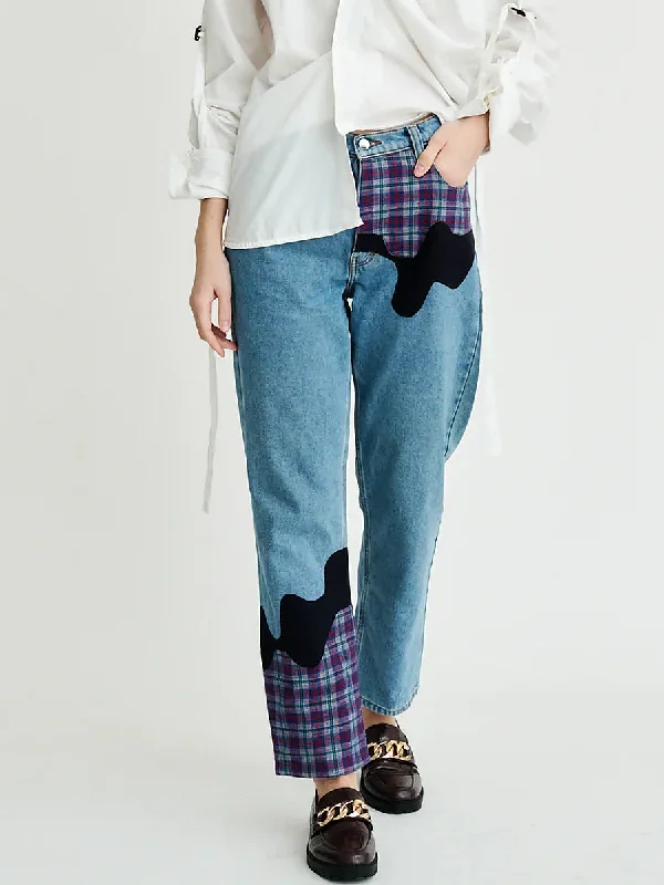 Bobby Melt Plaid Patchwork Jeans