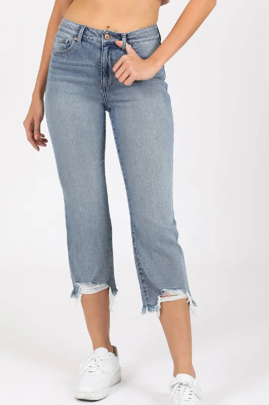 High Rise Kick Bell Crop Jeans - Nicked Grey Skies