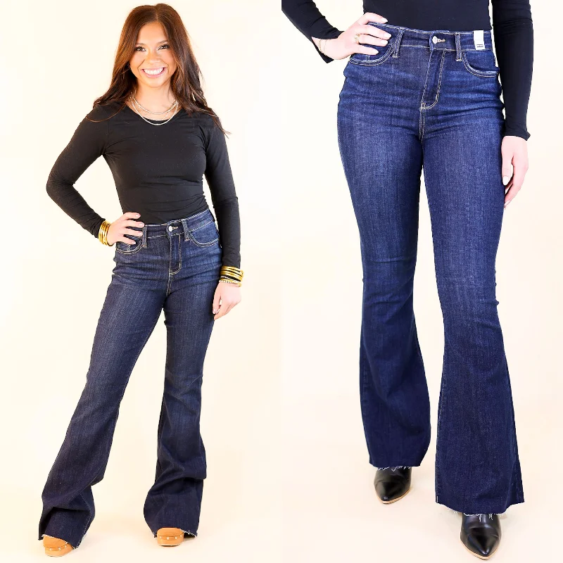 Judy Blue | Good Plot Raw Hem Flare Jeans in Dark Wash